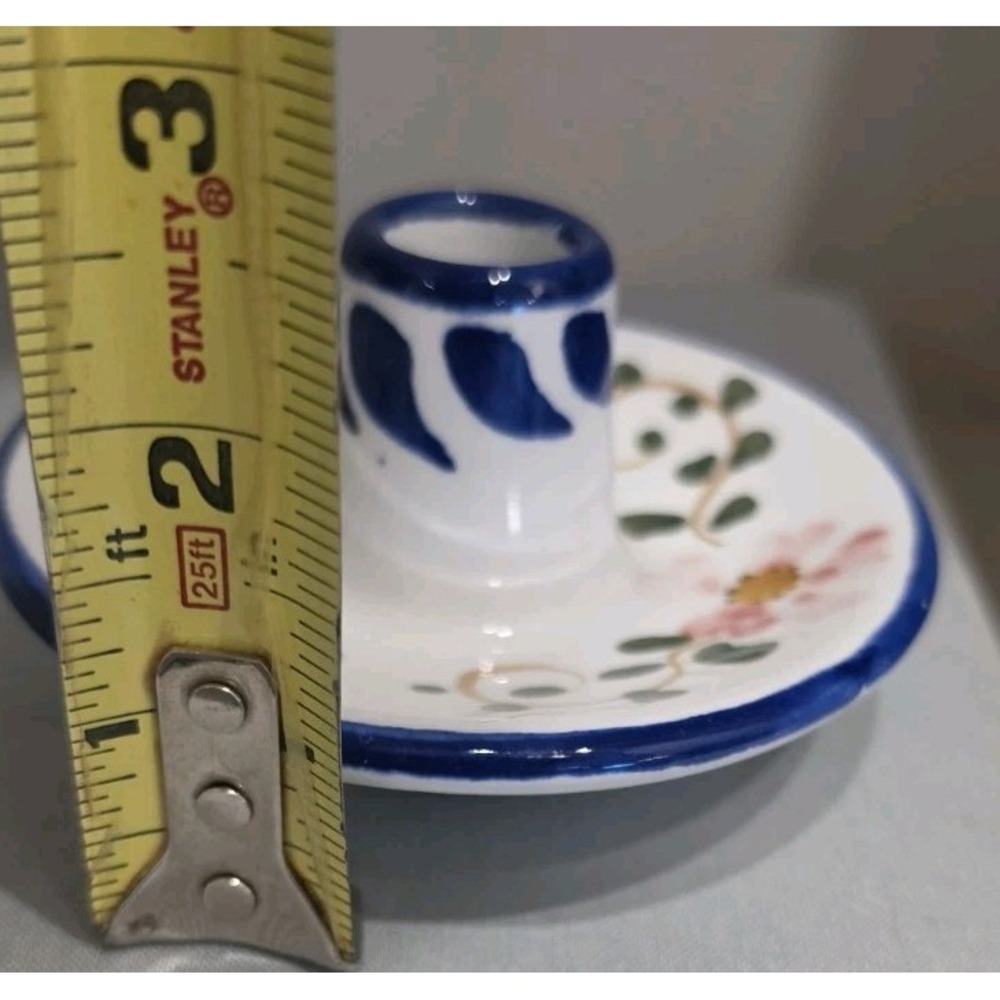 VTG Spanish Glazed Pottery Candle Holders Pair Hand Painted Floral Cuenca Spain - Picture 7 of 9